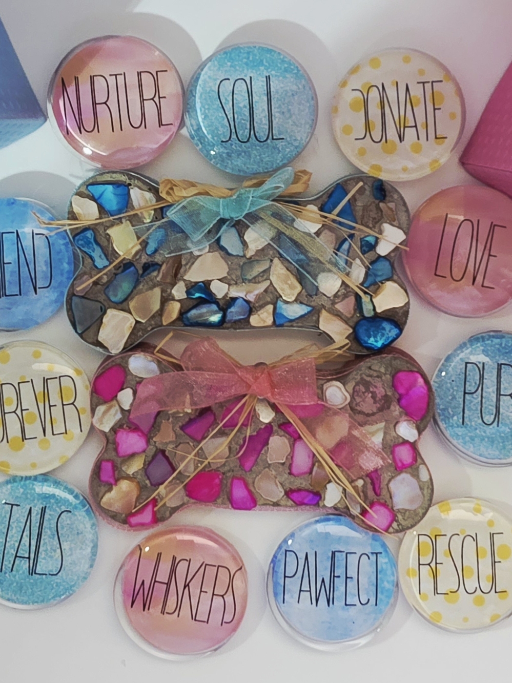 PET COMBO Gift: Seashell Mosaic DOG BONE + Magnets